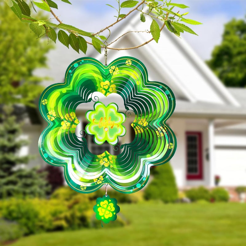 GOTOME Spring Shamrock Metal Wind Spinners St Patricks Day Hanging Gifts for Women Mom Grandma,12inch Wind Spinner for Home Party Ornament Outdoor & Indoor Garden Decorations - Image 5